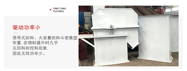 TD型斗式提升機驅動力小，無回料等特點展示圖。